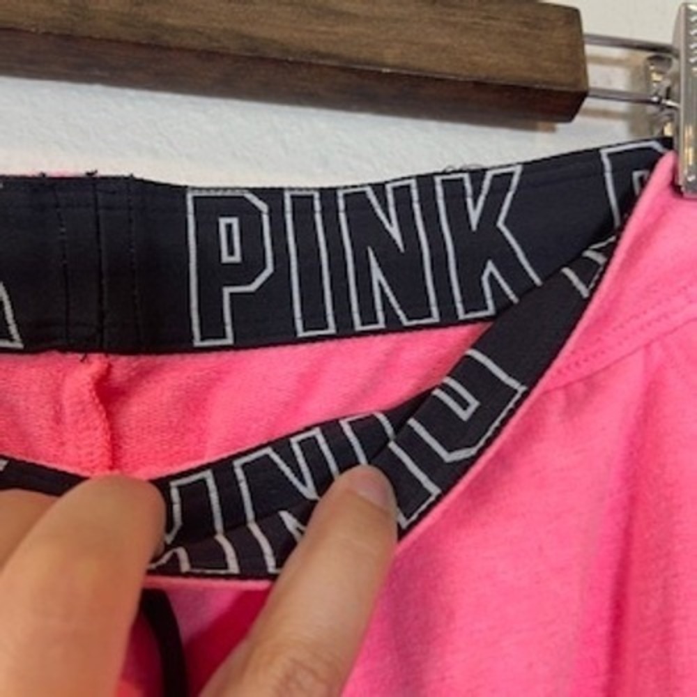 Pink Victoria's Secret Neon Pink Jogger Sweatpants Side Stripe Women Large - Picture 4 of 6